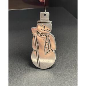 Vintage Pewter Snowman Christmas Ornament. Marked Wilson Armetale USA